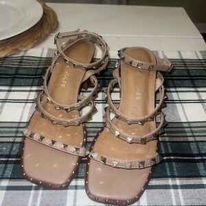 Sincerely Jules Tan Heels with Studded Cage Design